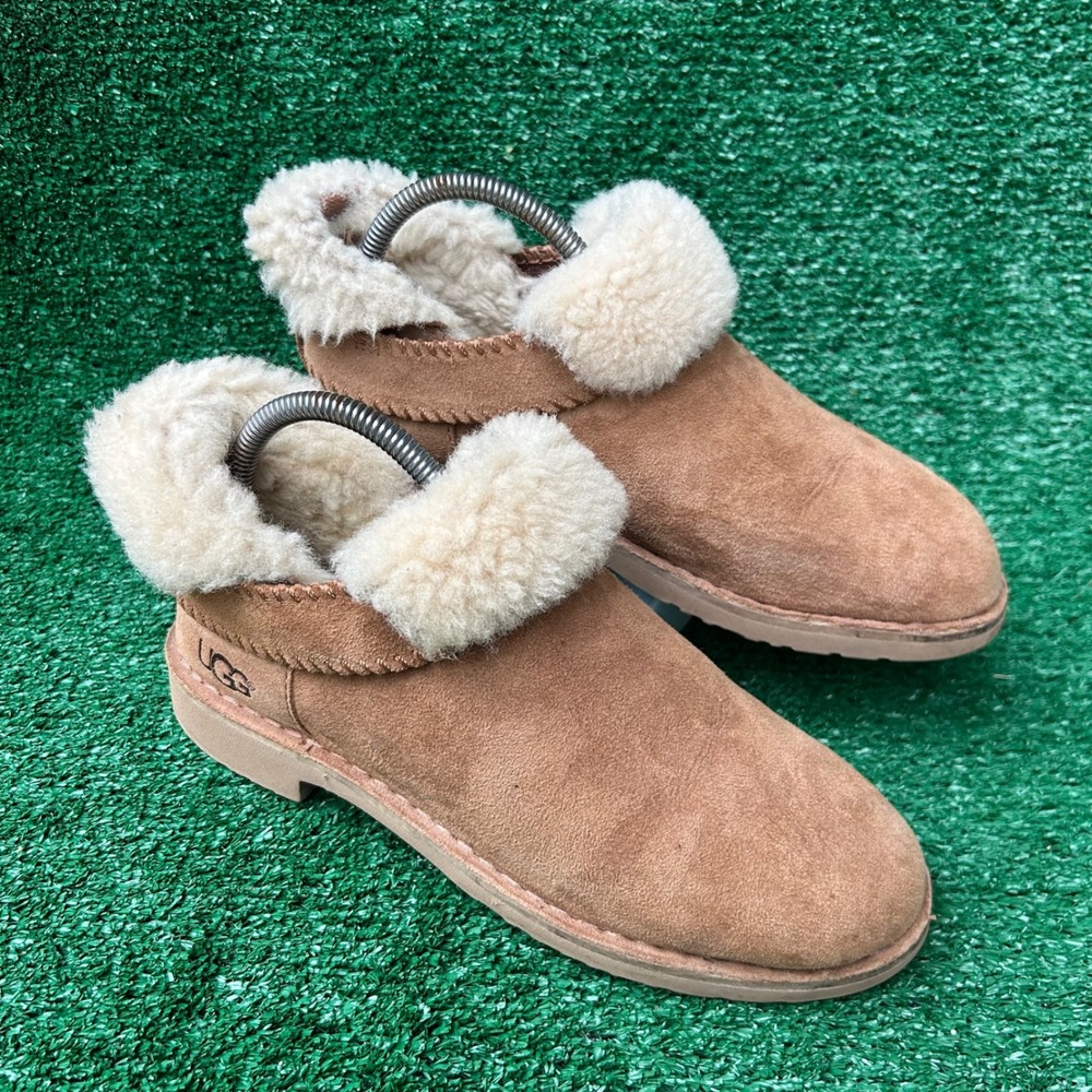 UGG Amie Chestnut Suede Sheepskin Slim Wedge Ankle Boots 1012358 Womens 7